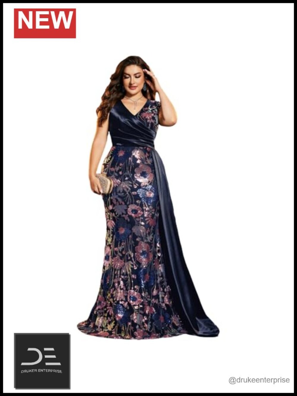Cap Sleeve Mermaid Maxi Evening Gown Sequin V-Neck Formal Prom Dress